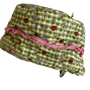 Baby Girl's Green Gingham Strawberry Floral Print Bucket Hat Size 12-24 Months